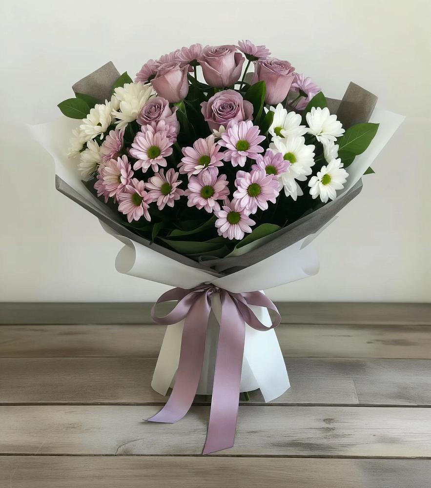 Букет цветов из: Хризантемы и Розы в Пелым