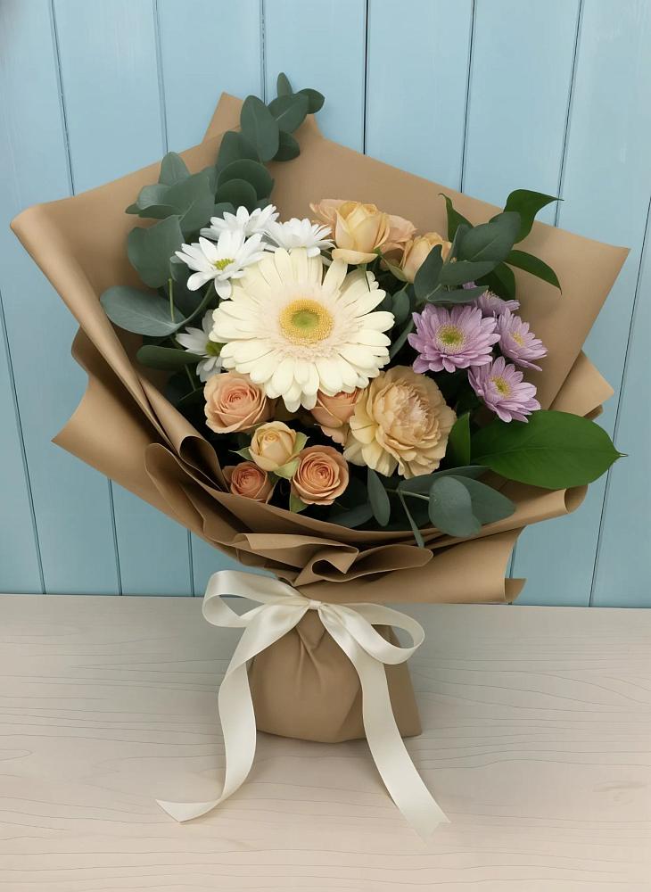 Букет цветов из: Герберы и Хризантемы в Пелым