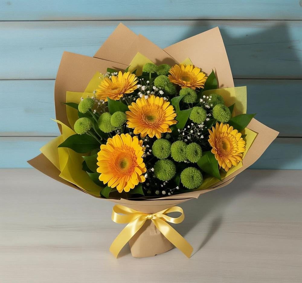 Букет цветов из: Герберы и Хризантемы в Пелым
