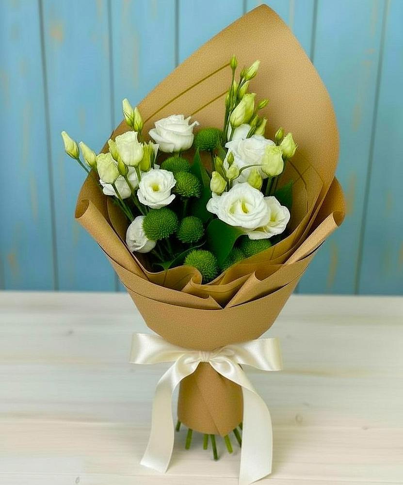 Букет цветов из: Хризантемы и Лизиантусы в Пелым