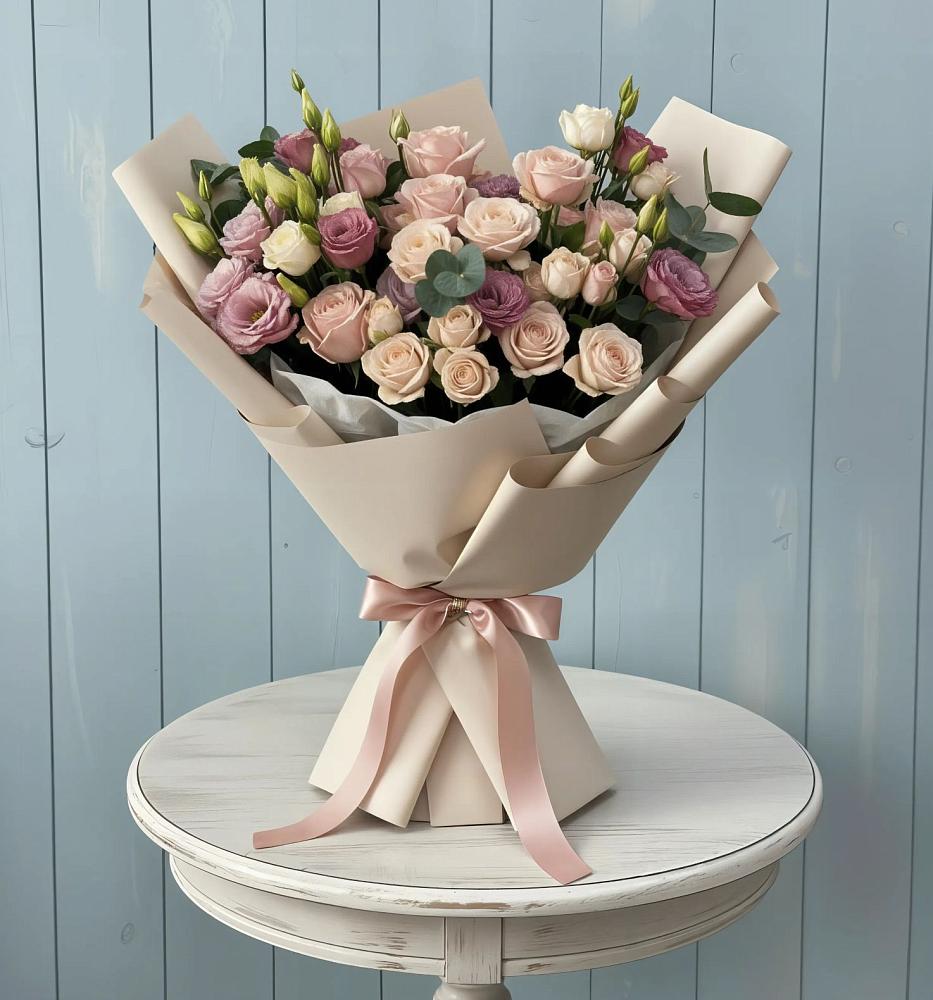 Букет цветов из: Розы и Лизиантусы в Пелым