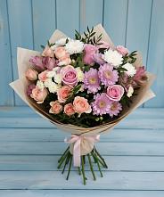 Букет цветов из:  Хризантемы, Розы и Альстромерии в Пелым