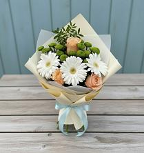 Букет цветов из:  Герберы, Розы и Хризантемы в Пелым