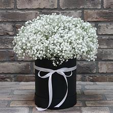 Цветочная композиция из Гипсофила в шляпной коробке в Пелым